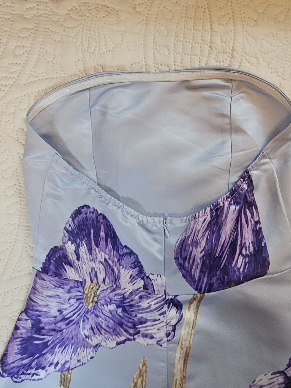 Strapless Lavender Floral Cinch Waist Statement Maxi Dress M